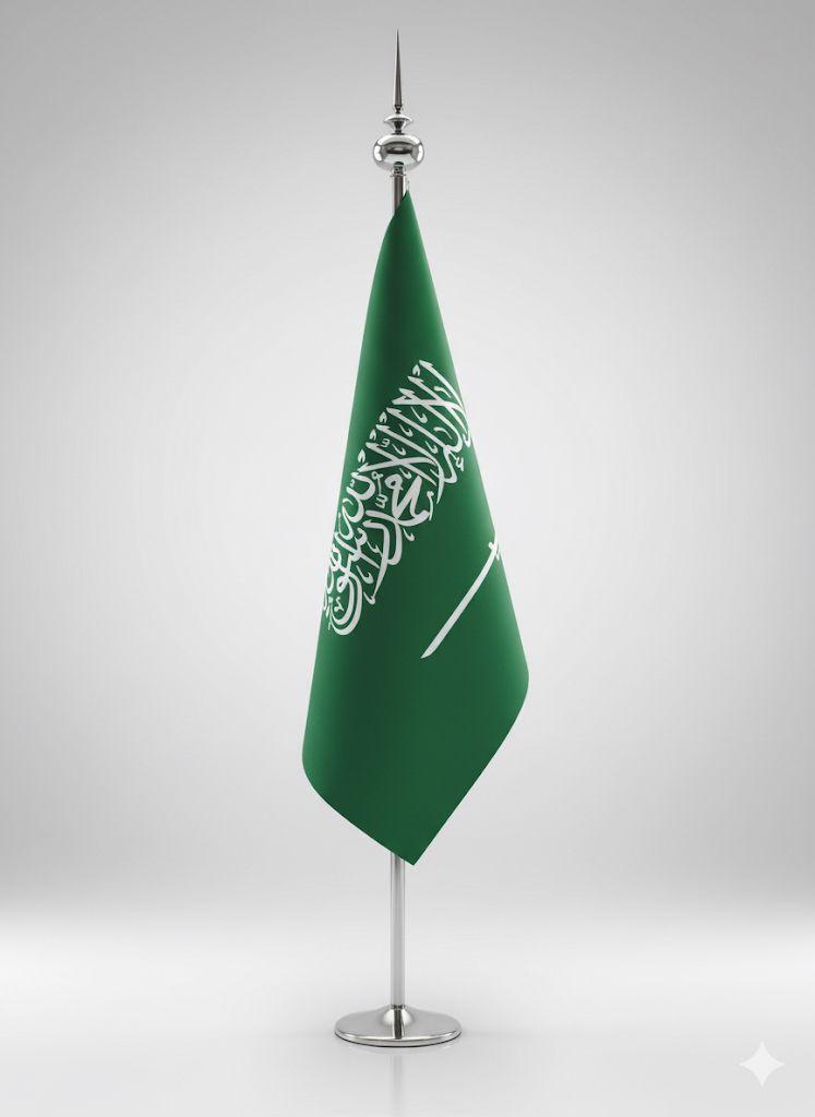 علم السعودية ملكي مقوى مع سارية فضي